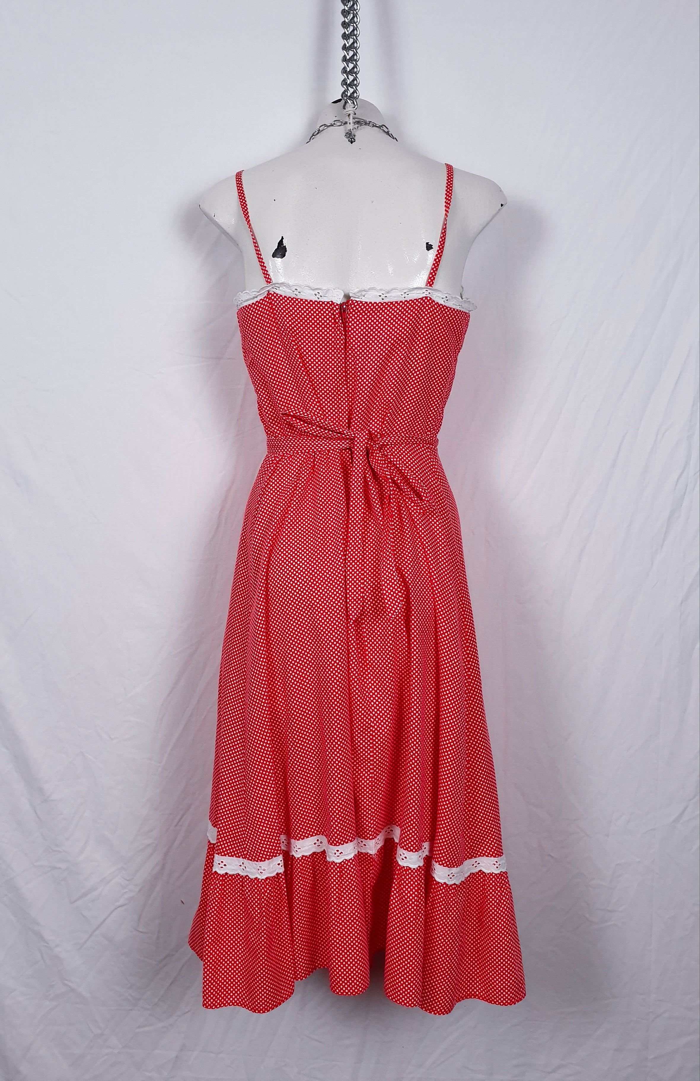 Vintage 1970s Red & White Spotty Midi Dress
