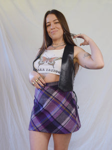 Vintage 90s Purple Wool Plaid Mini Skirt