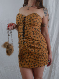 Vintage 1980s/90s Leopard Print Lace Up Dress