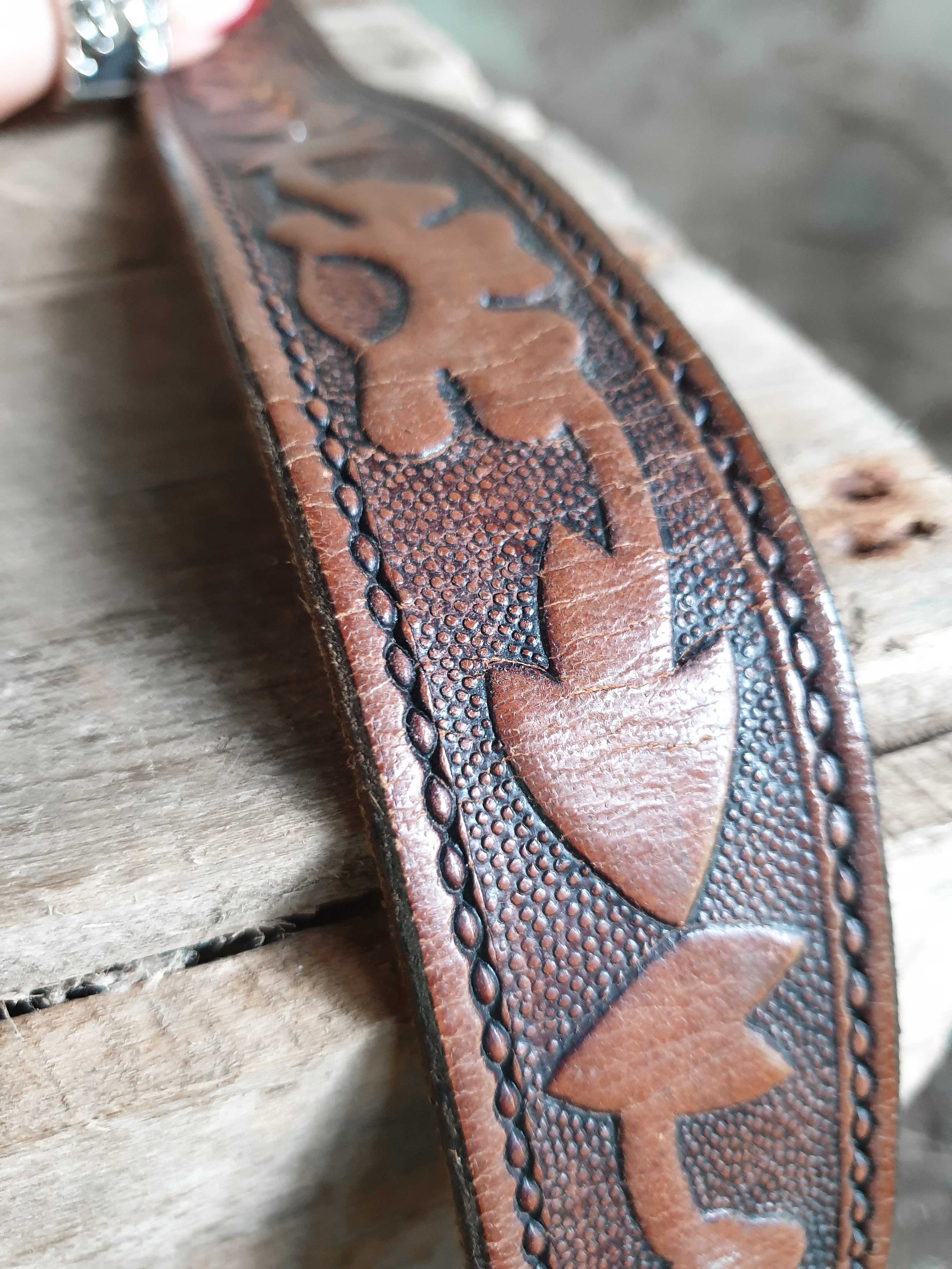 Vintage Brown Tooled Leather Belt