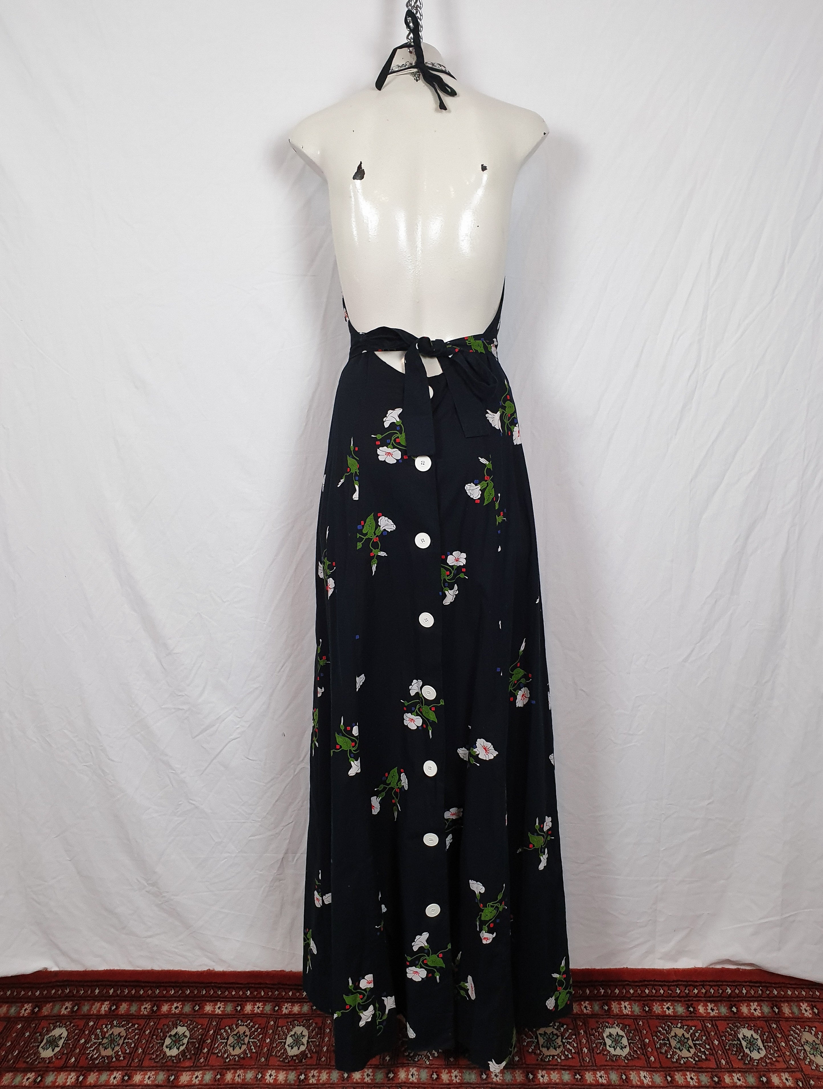 Vintage 1970s Backless Maxi Halter Dress