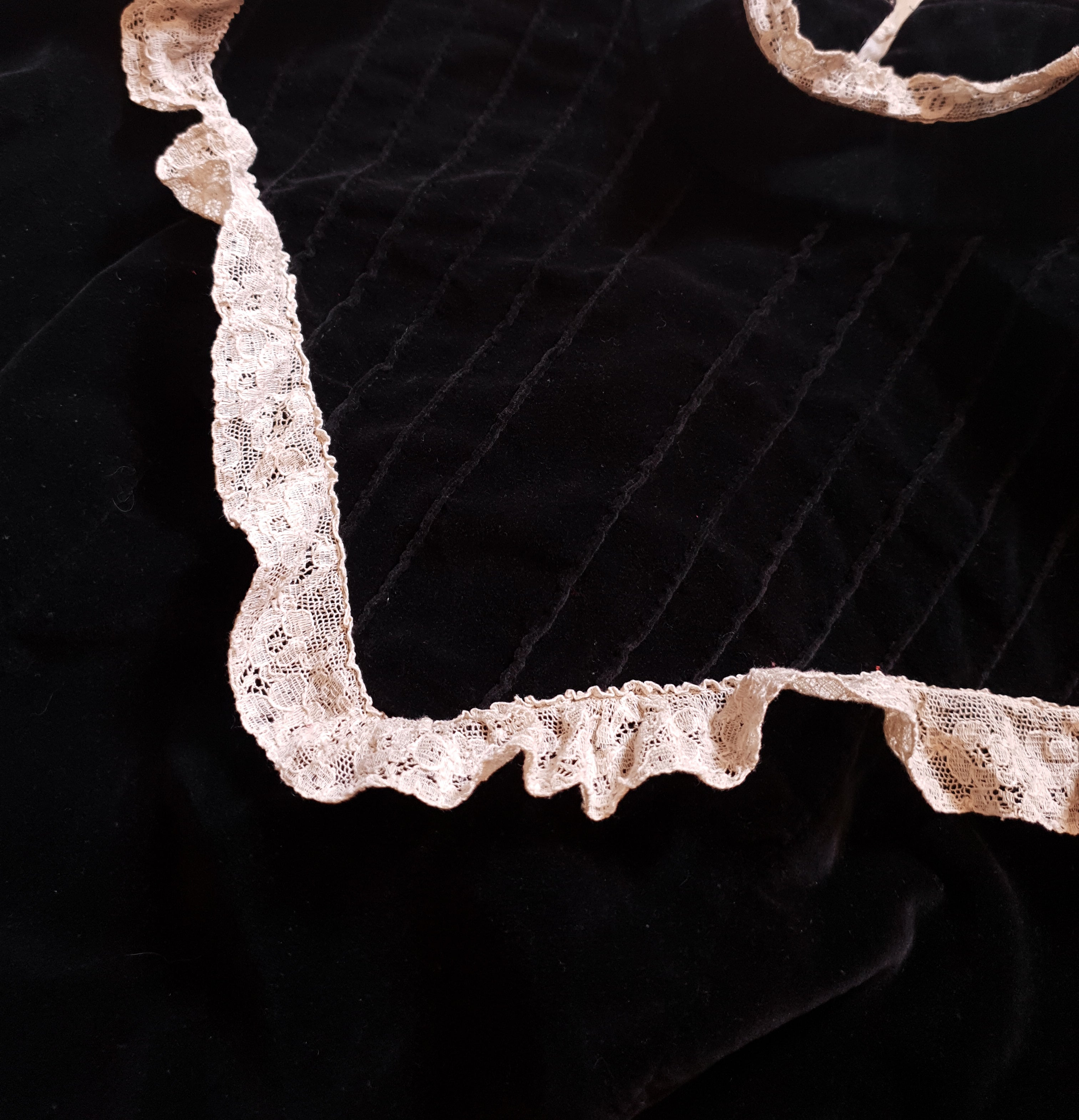 Vintage 1970s Black Cotton Velvet Edwardian Revival Maxi Prairie Dress