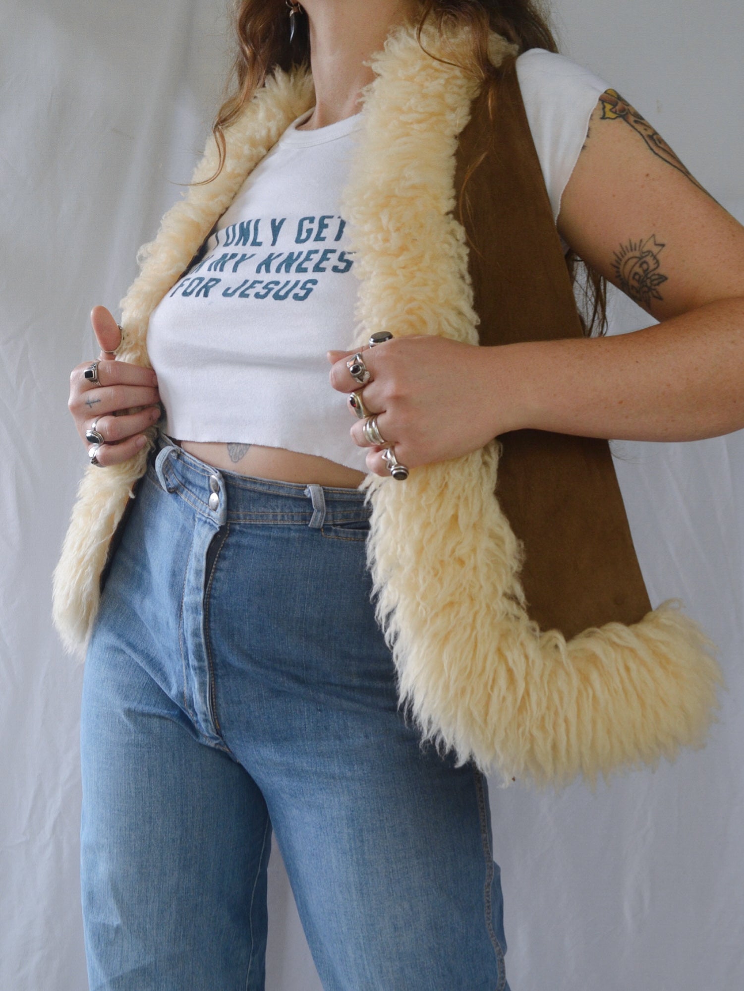 Vintage 1970s Suede & Sheep's Wool Vest