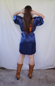 Vintage Navy Embroidered Silky Dragon Robe