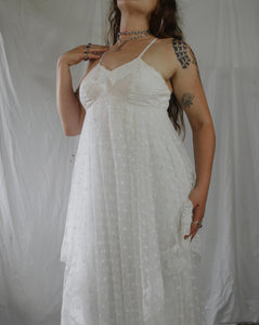 Vintage 1970s Lace Handkerchief Maxi Wedding Dress