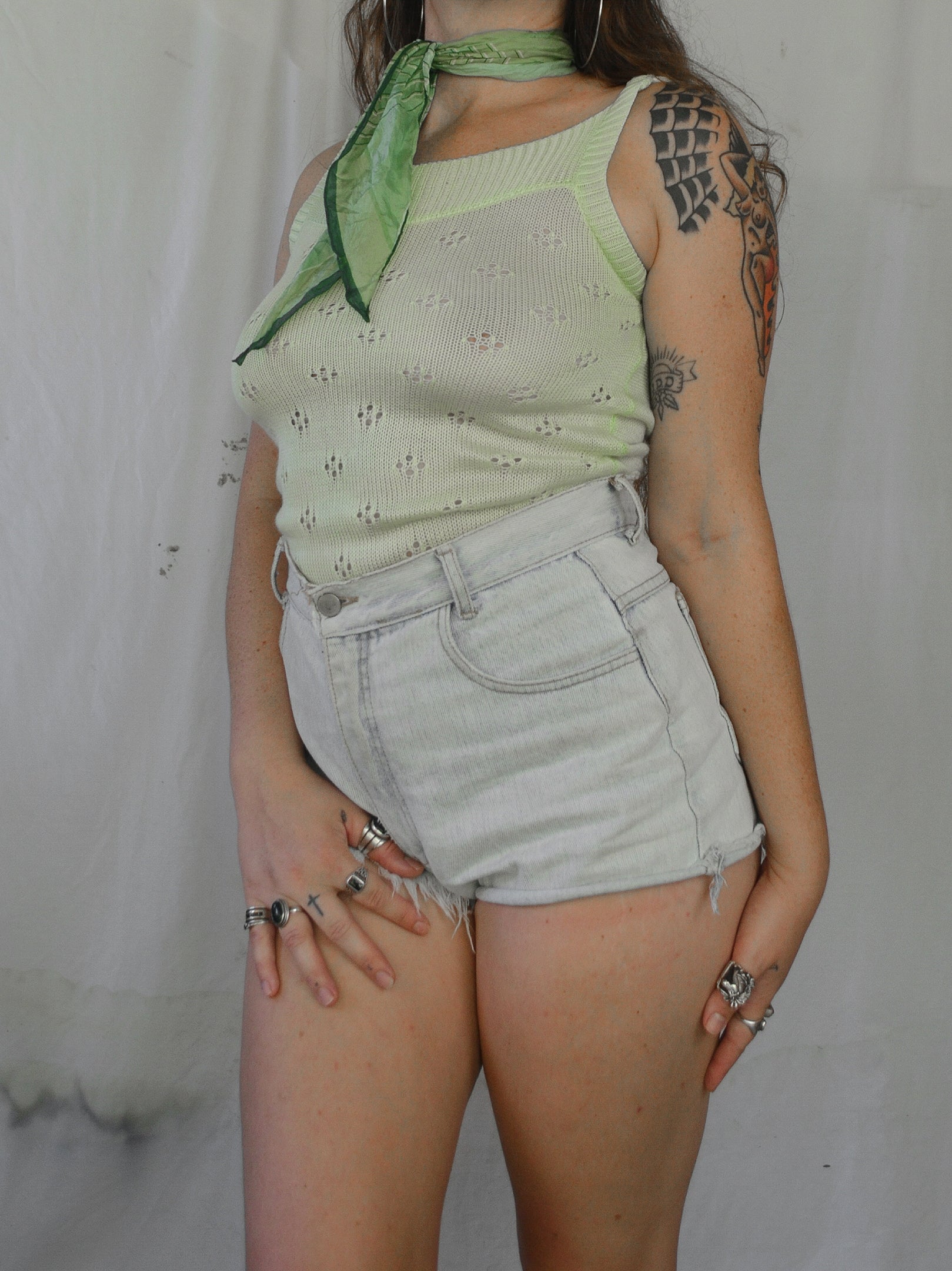 Vintage Green Knit O-Ring Top