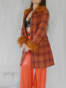 Vintage 1990s/00s Plaid Wool &  Faux Fur Coat