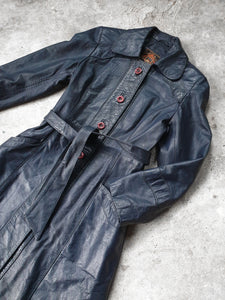 Vintage Navy Leather 'Espagna' Trench Coat