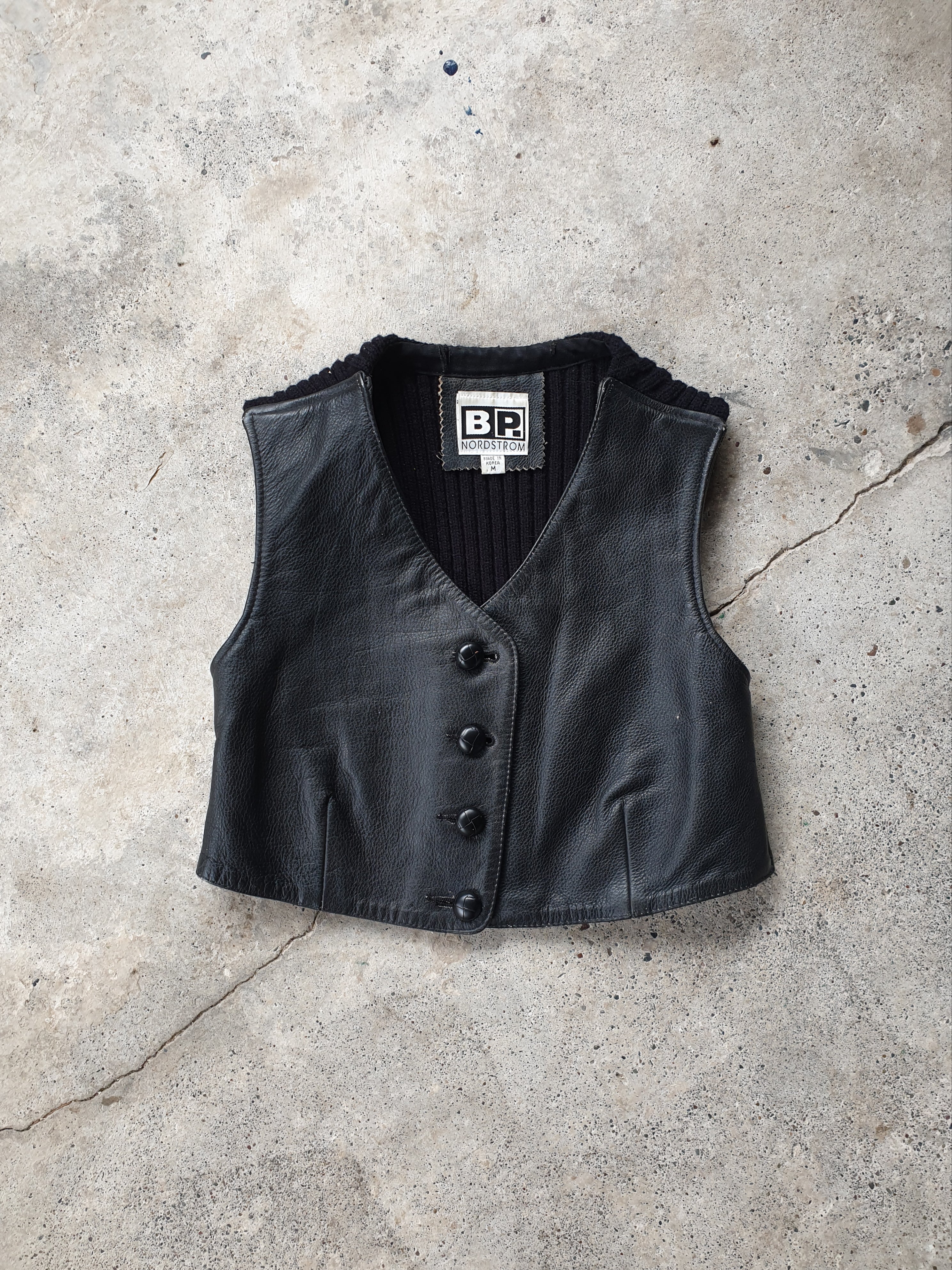 Vintage Black Leather 'BP Nordstrom' Cropped Vest