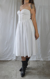 Vintage 1980s Strapless White Midi Dress