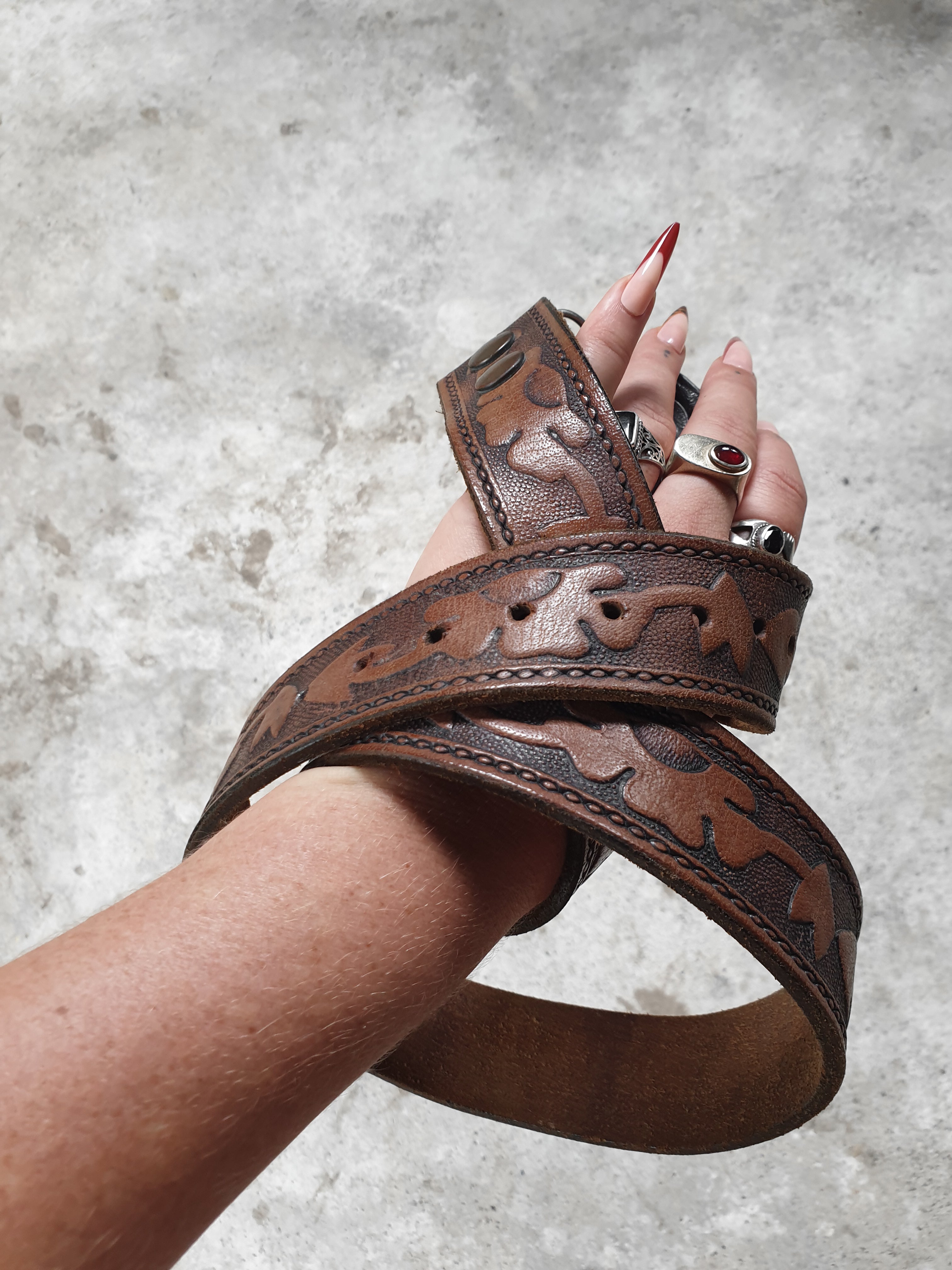 Vintage Brown Tooled Leather Belt