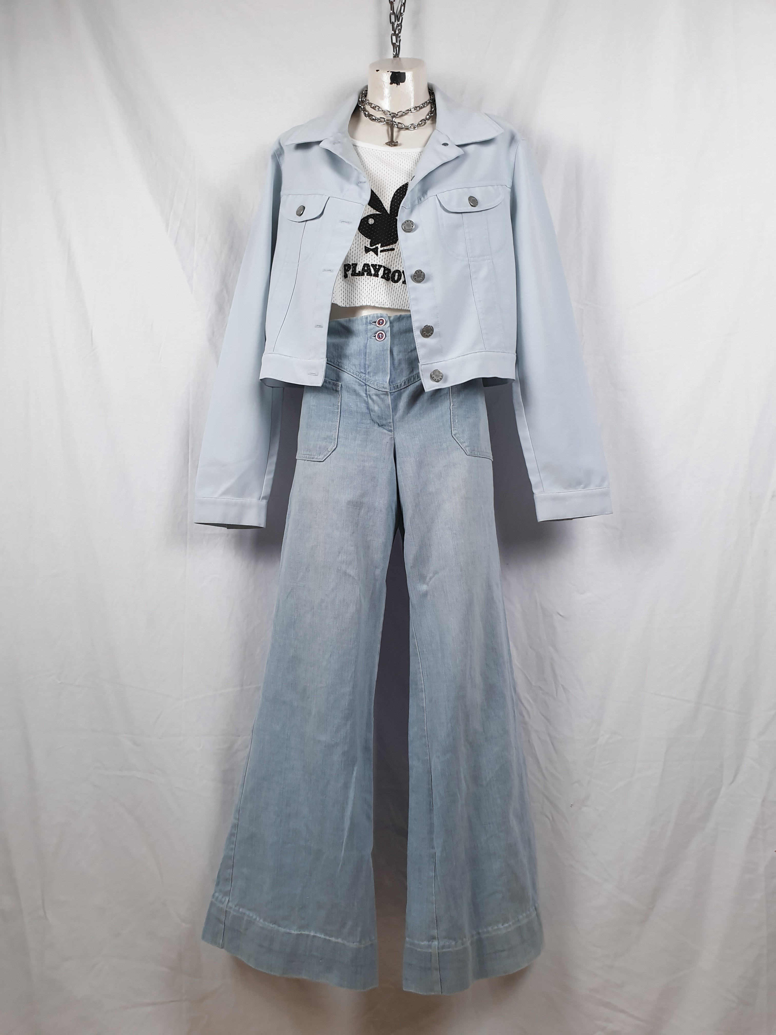 Vintage 1990s Sky Blue Trucker Style Jacket