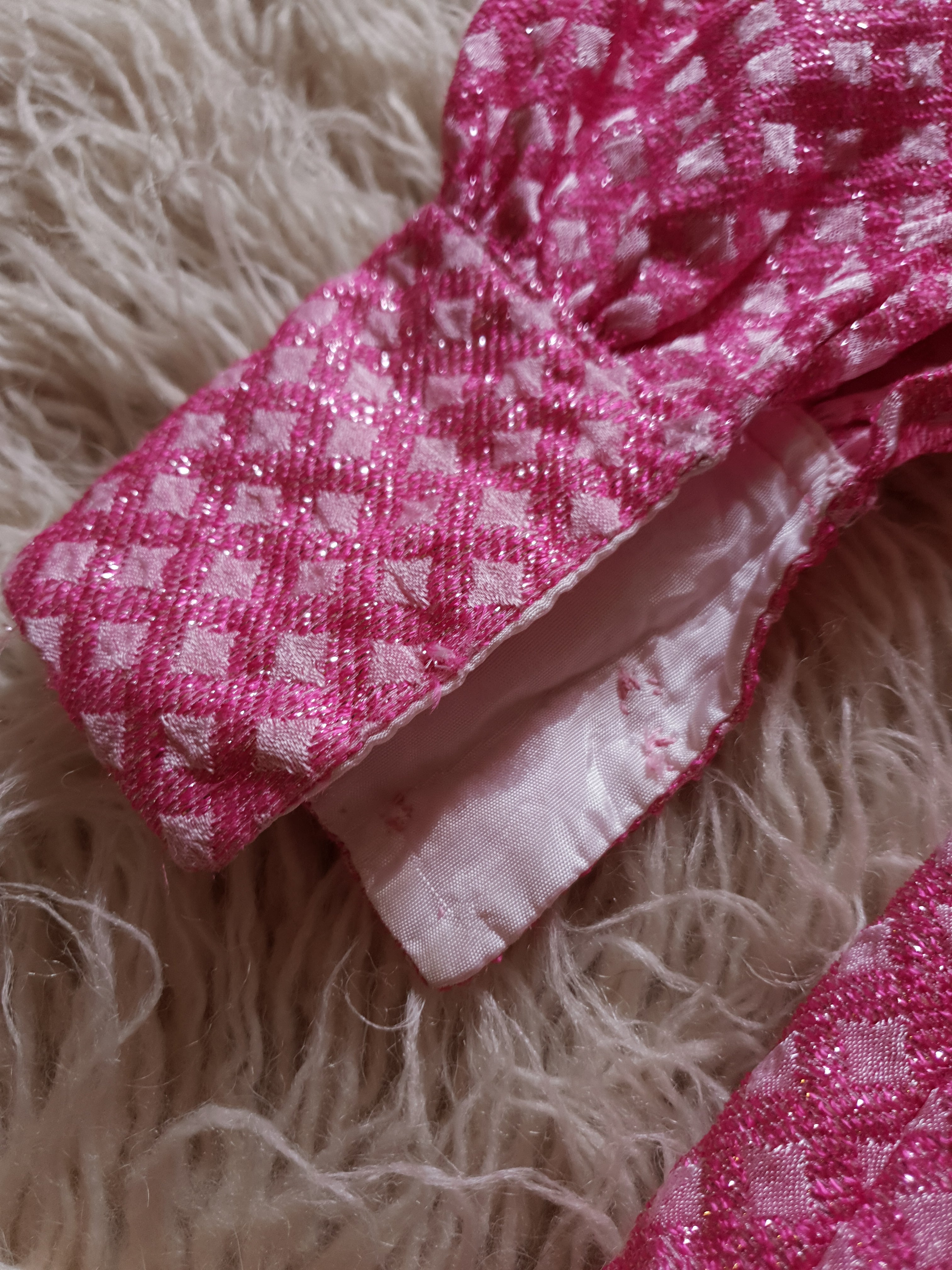 Vintage 1970s Empire Waist Pink & Silver Diamond Mini Dress