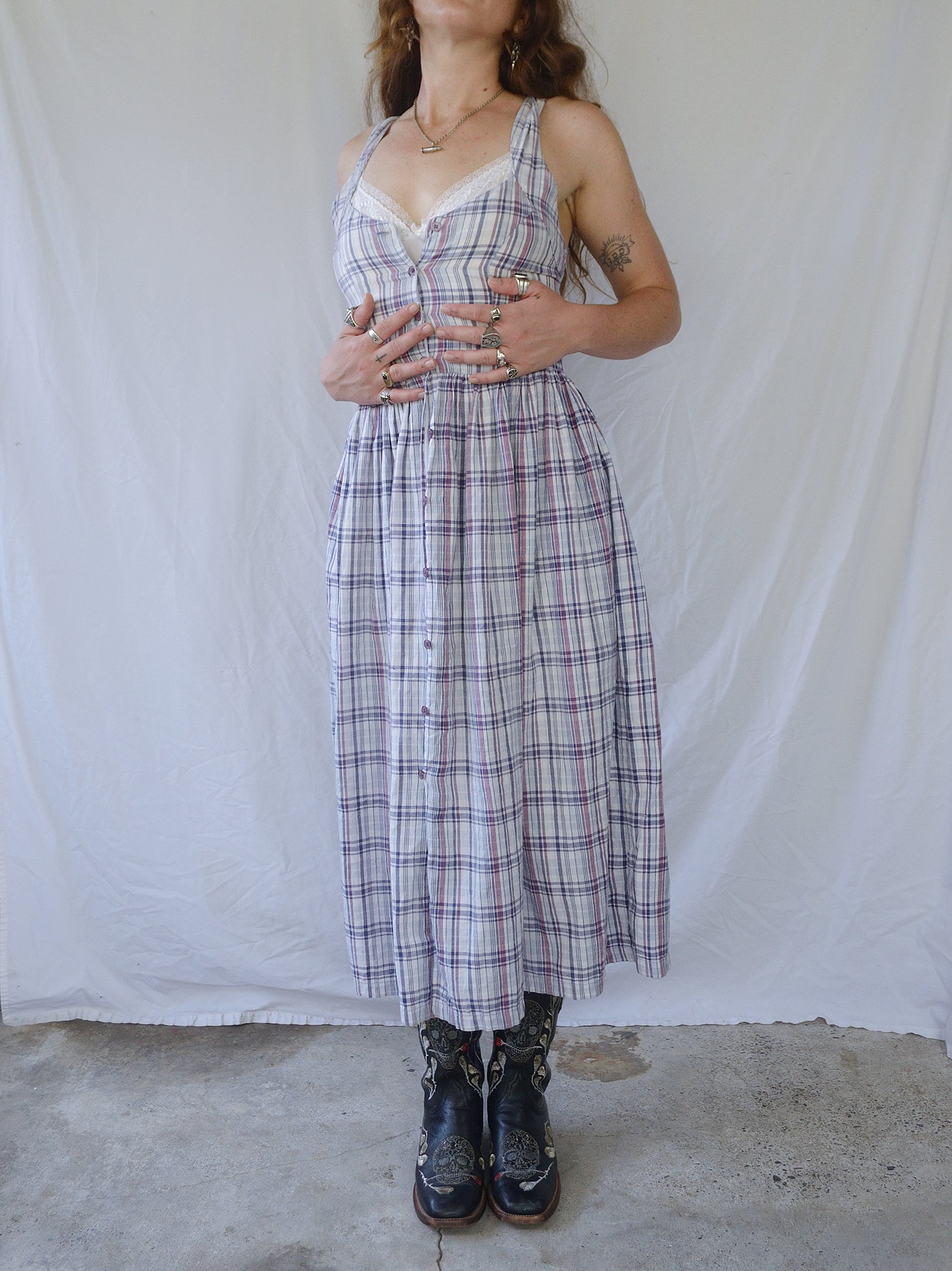 Vintage 90s Plaid Button Front Maxi Dress