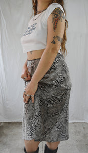 Vintage 1990s Satin Leopard Print Midi Skirt