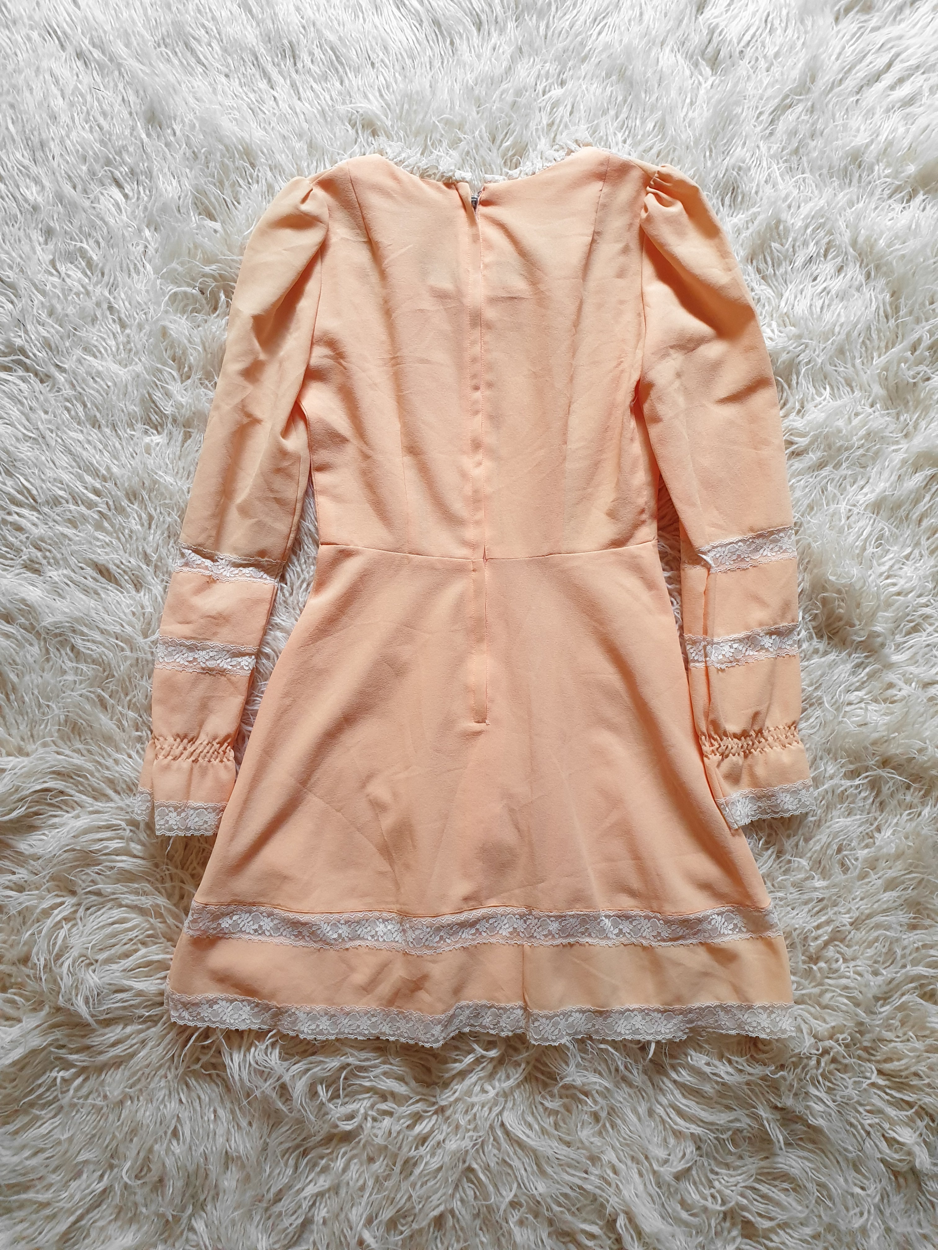 Vintage 1970s Peachy Pink Mini Prairie Dress