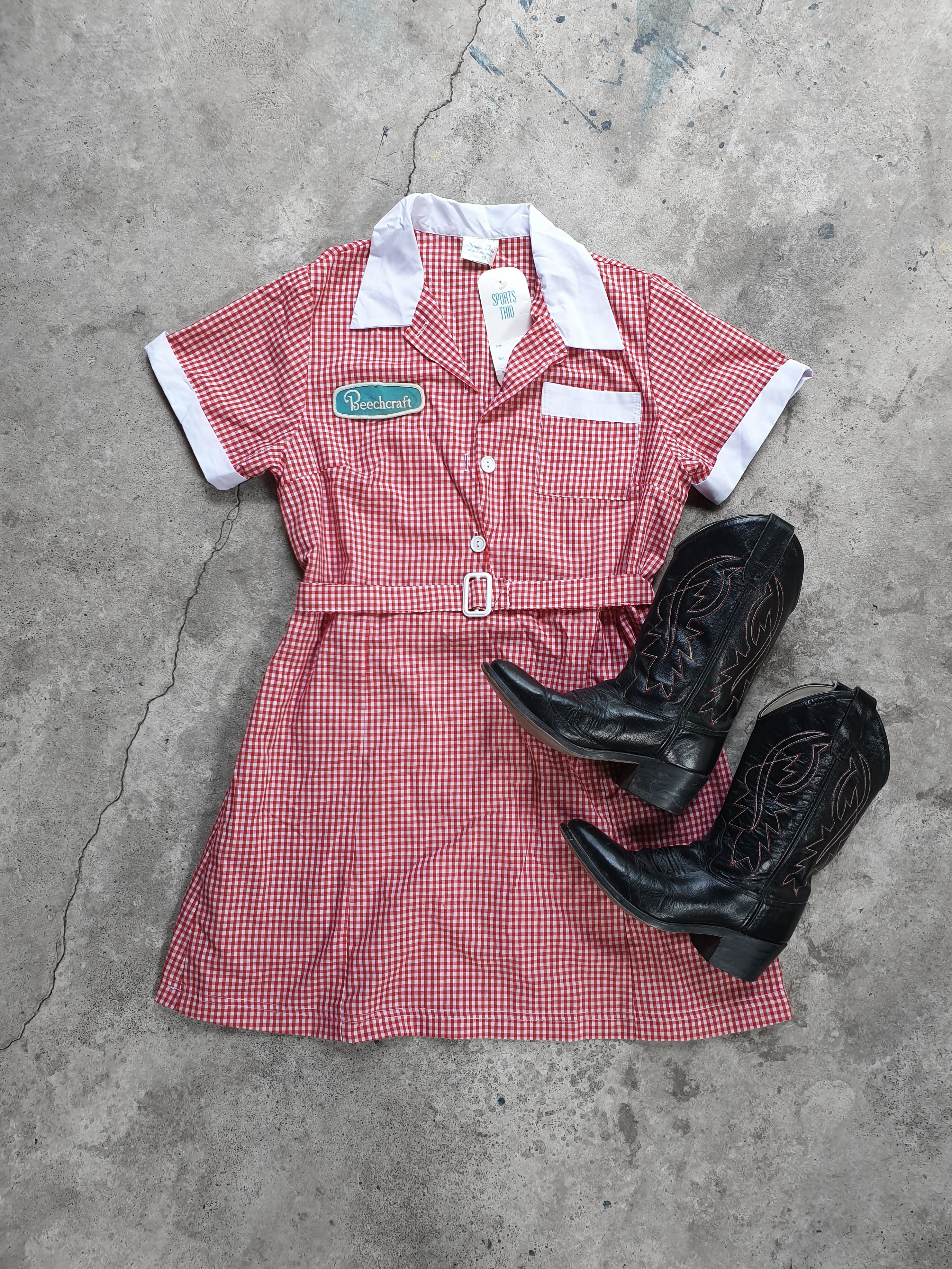 Vintage 1980s/90s Red & White Gingham Mini Dress BNWT