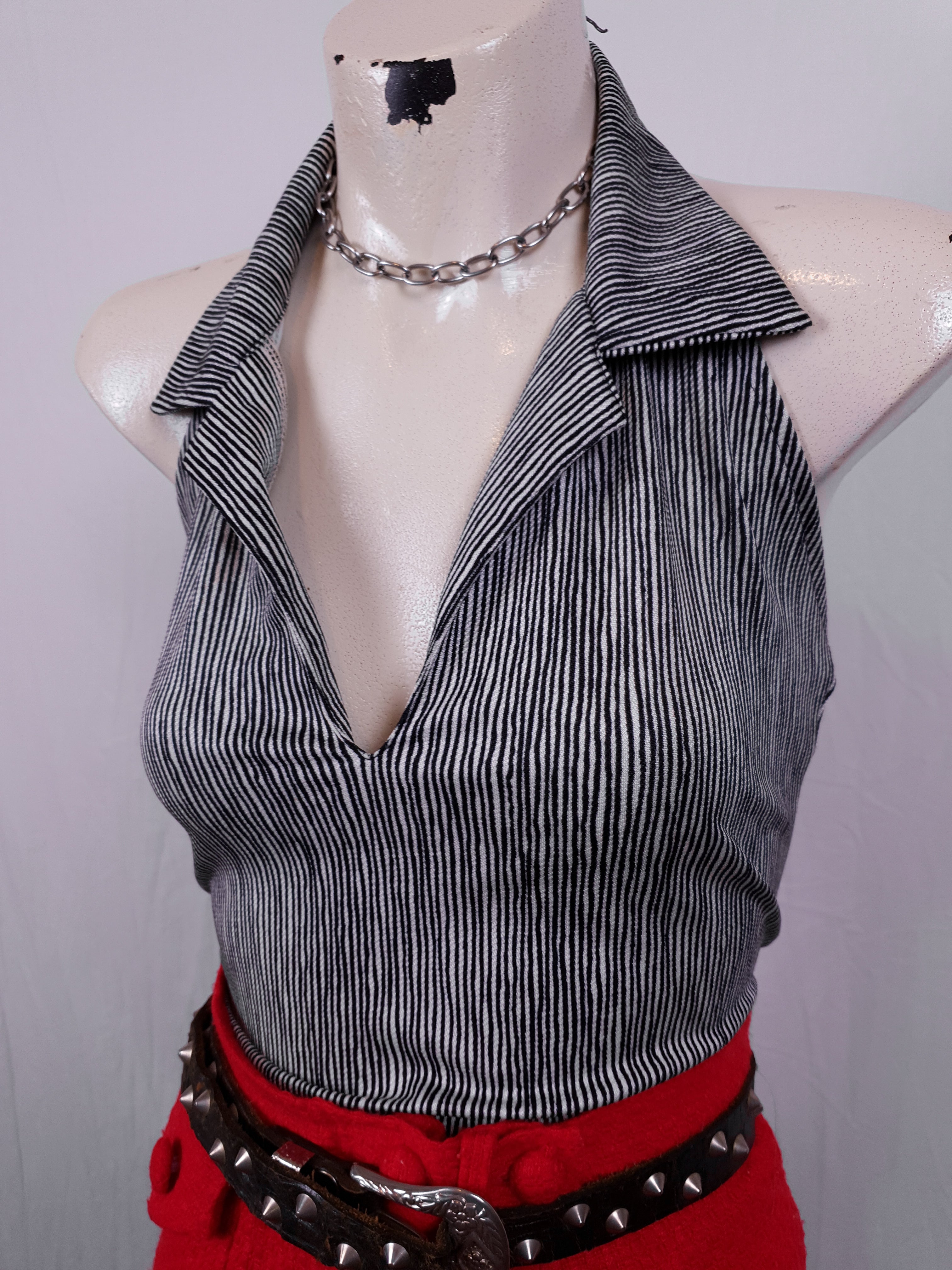 Vintage 1990s B&W Stripe Halter Top