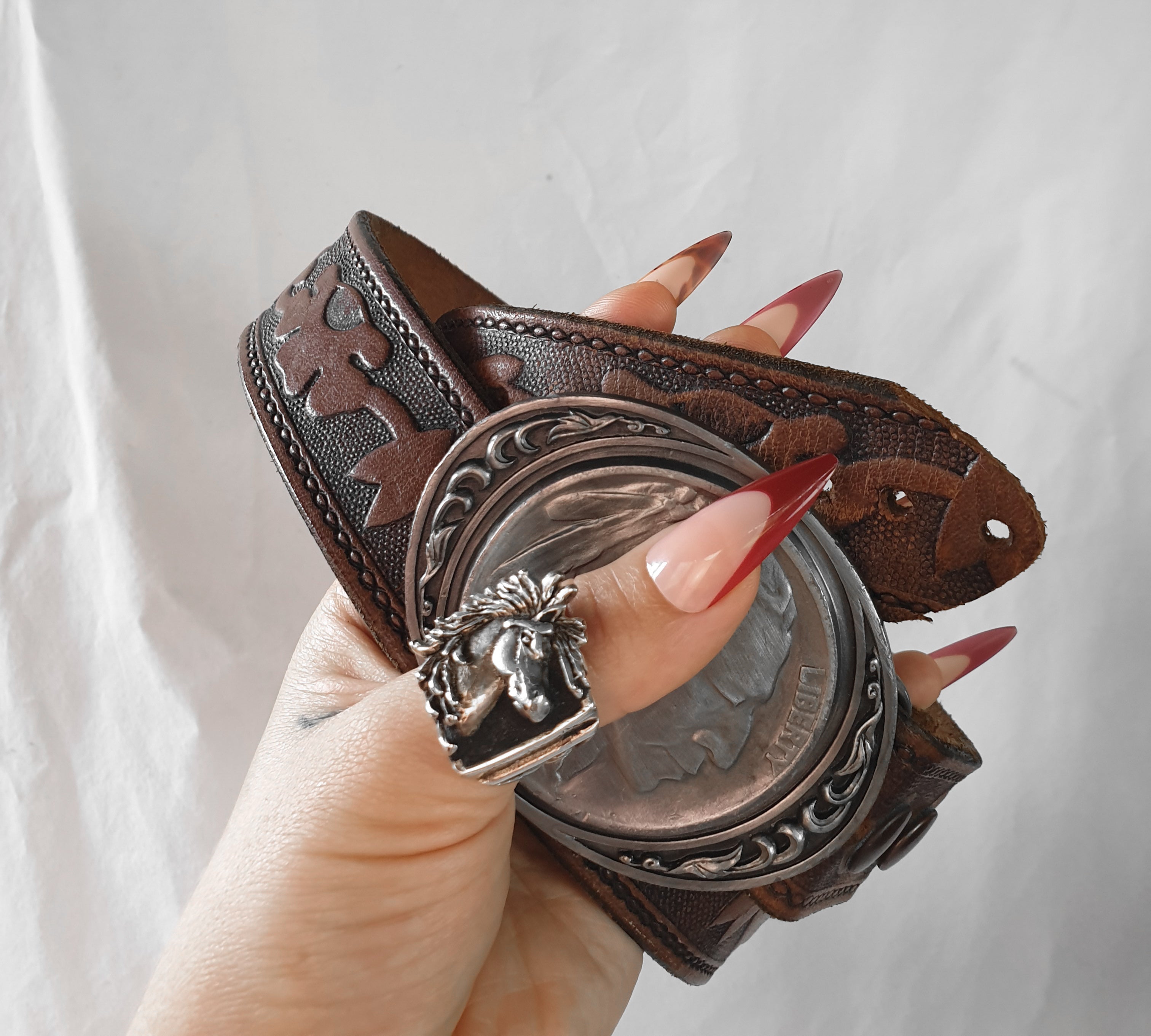 Vintage Brown Tooled Leather Belt