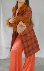 Vintage 1990s/00s Plaid Wool &  Faux Fur Coat