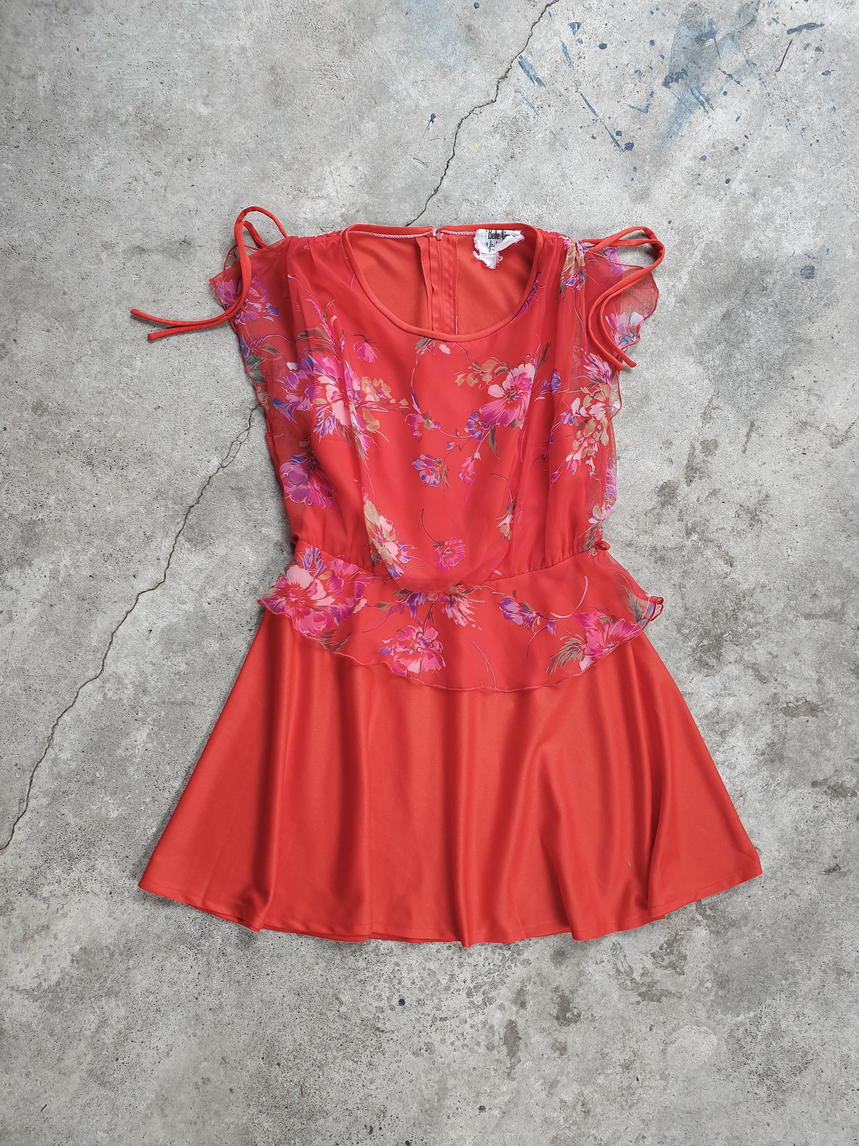 Vintage 1970s Red Floral Mini Dress