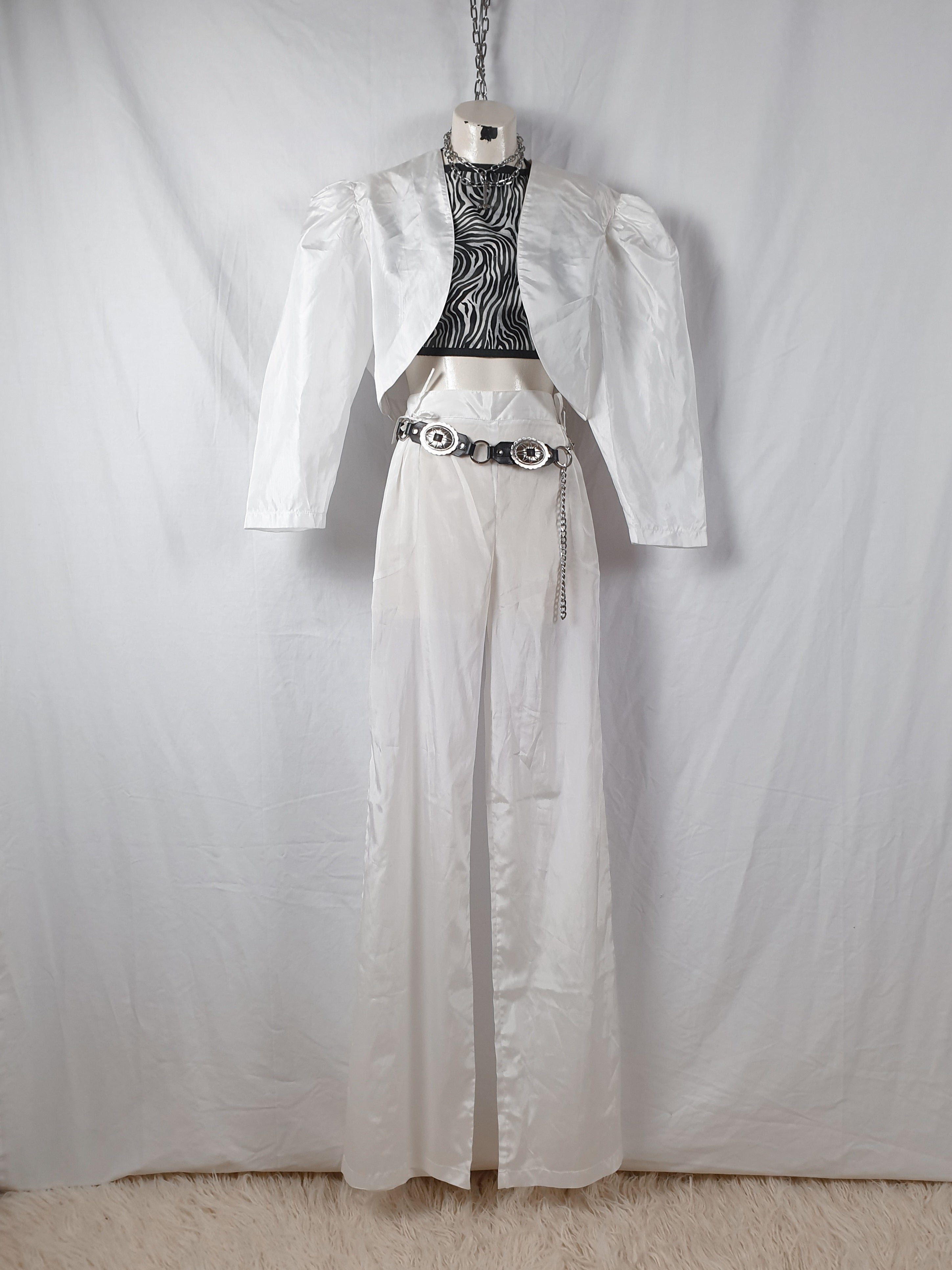Vintage 1980s Cropped White Tafetta Bolero Jacket