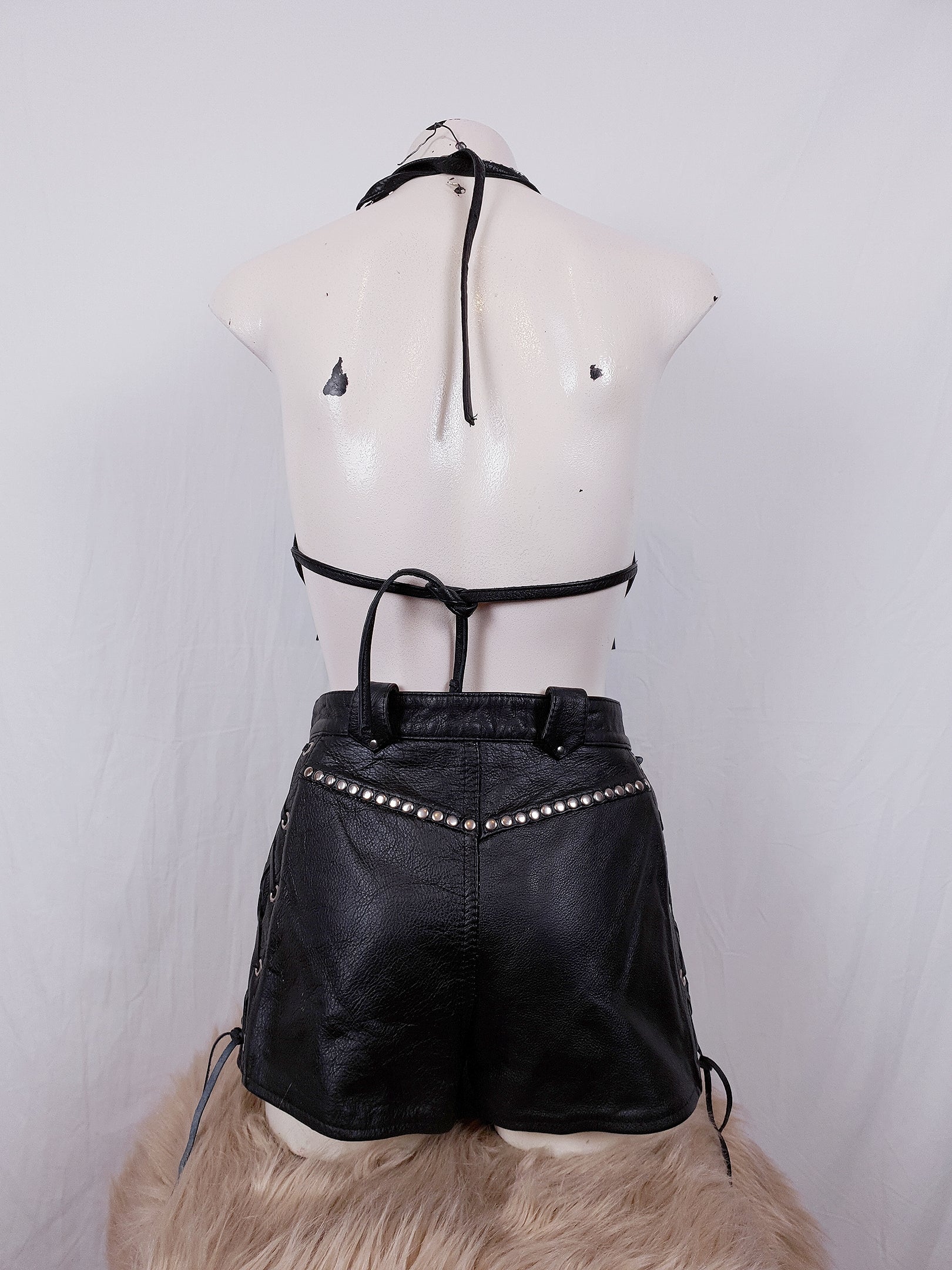 Vintage 1980s/90s Lace Up Studded Leather Shorts