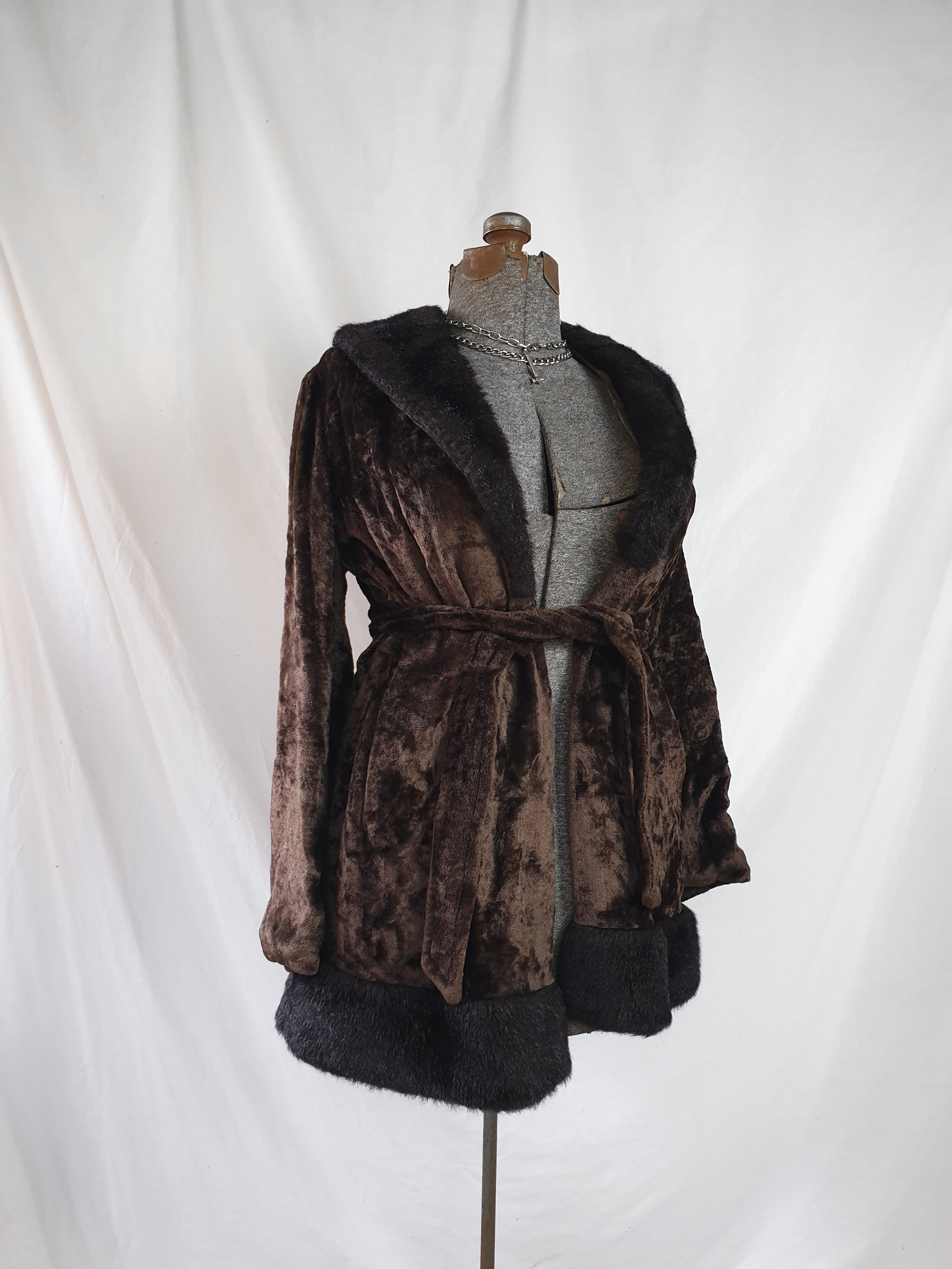 Vintage Chocolate Brown Faux Fur & Velvet Coat