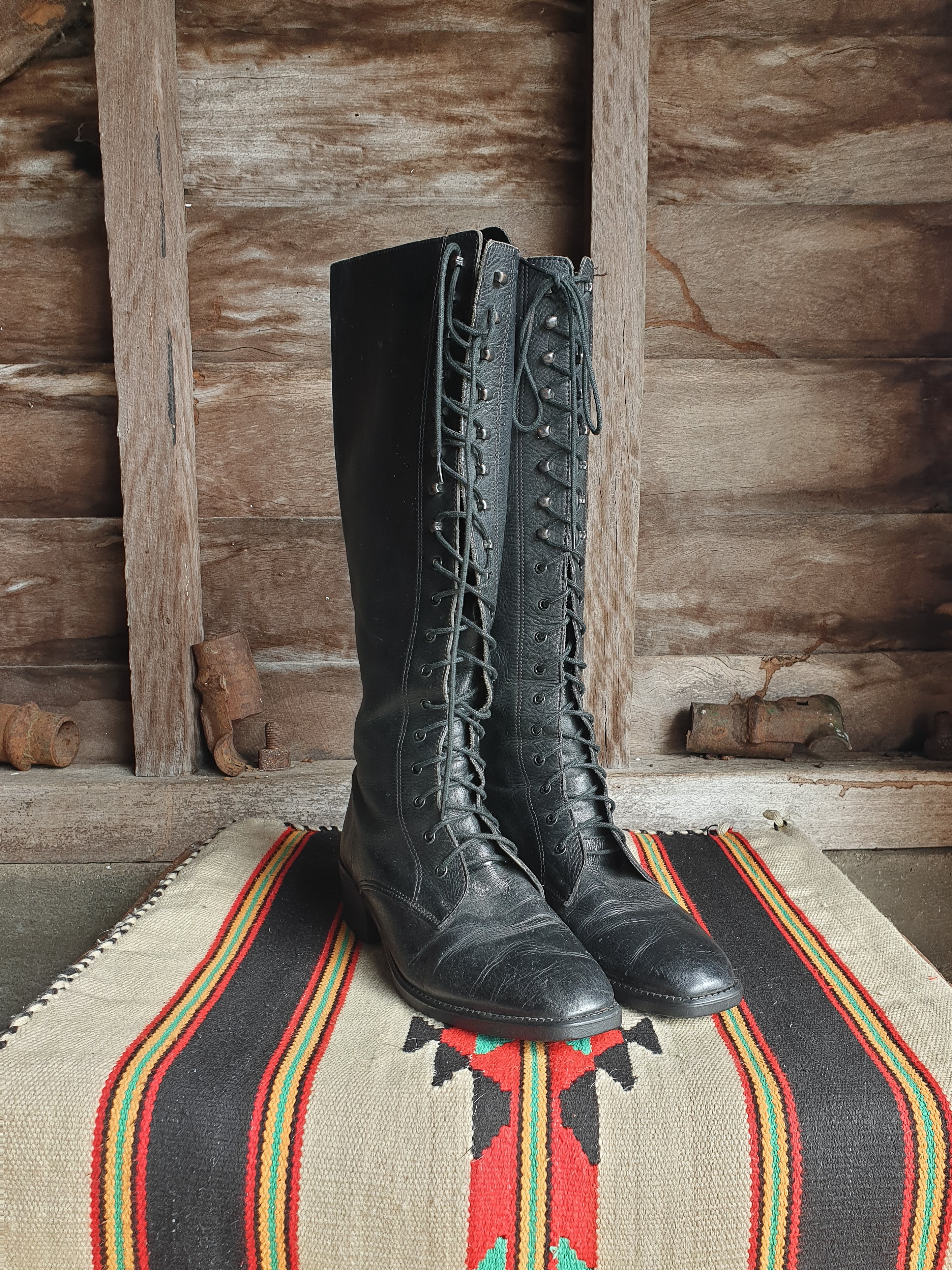 Vintage Leather Lace Up Knee High Boots