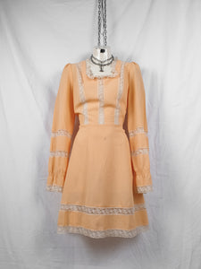 Vintage 1970s Peachy Pink Mini Prairie Dress