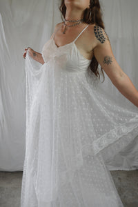 Vintage 1970s Lace Handkerchief Maxi Wedding Dress