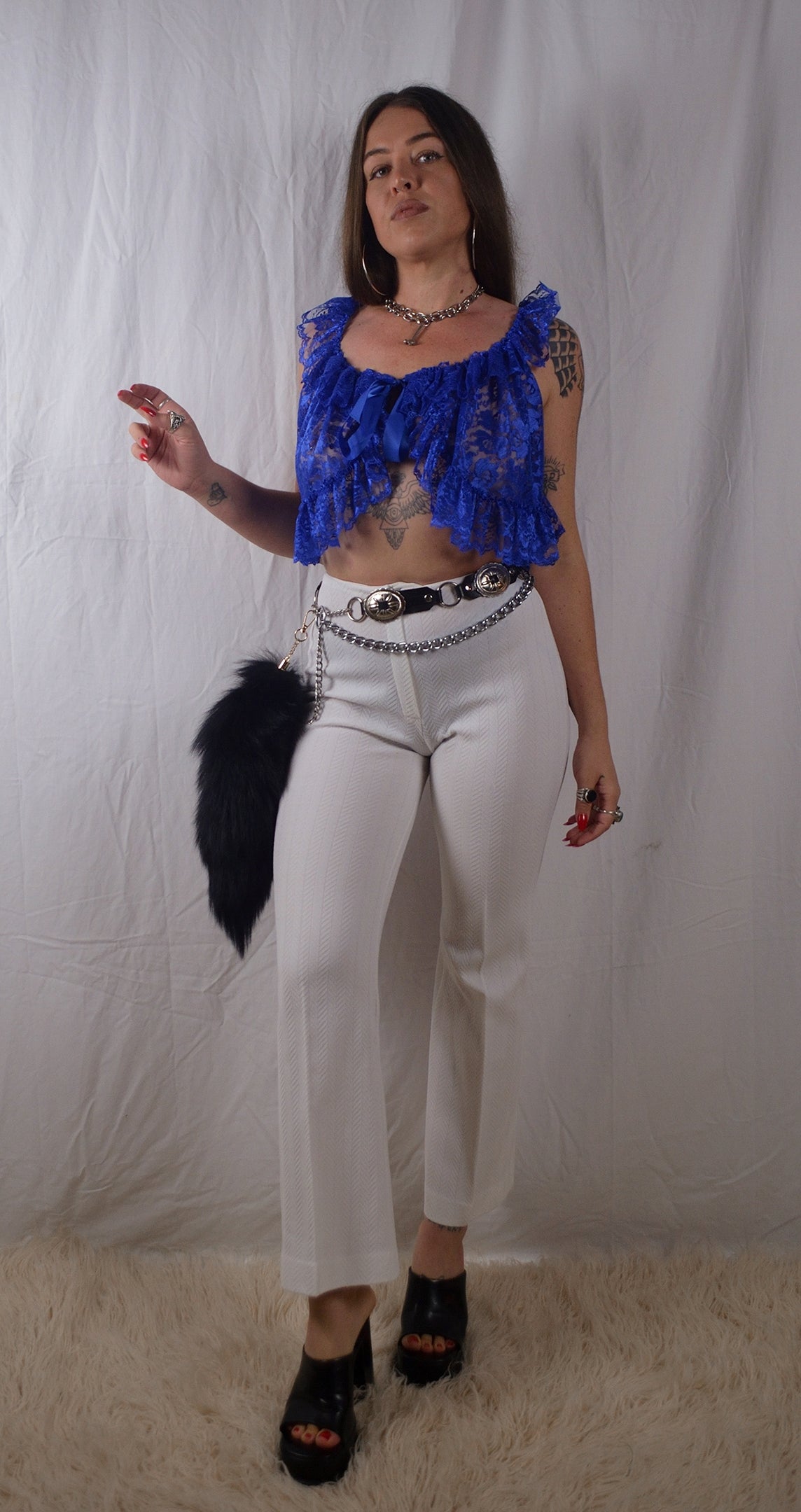 Vintage 1970s/80s White Zig Zag Flares