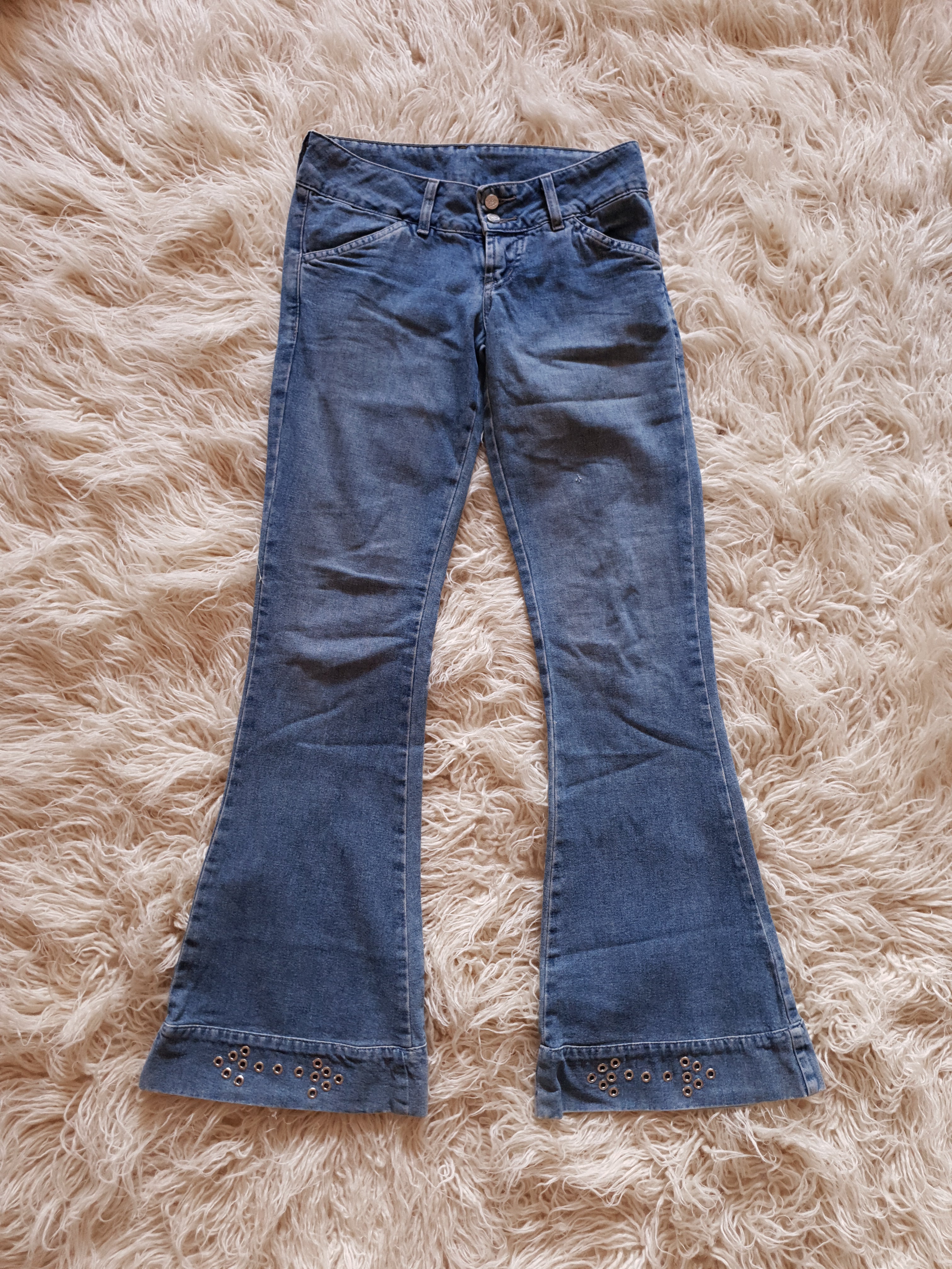 2000s Low Waist Studded Eyelet Denim Flares