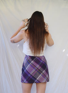 Vintage 90s Purple Wool Plaid Mini Skirt