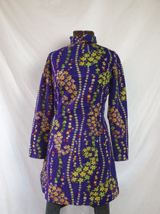 Vintage 60s/70s Purple Floral Terry Cloth Mini Dress