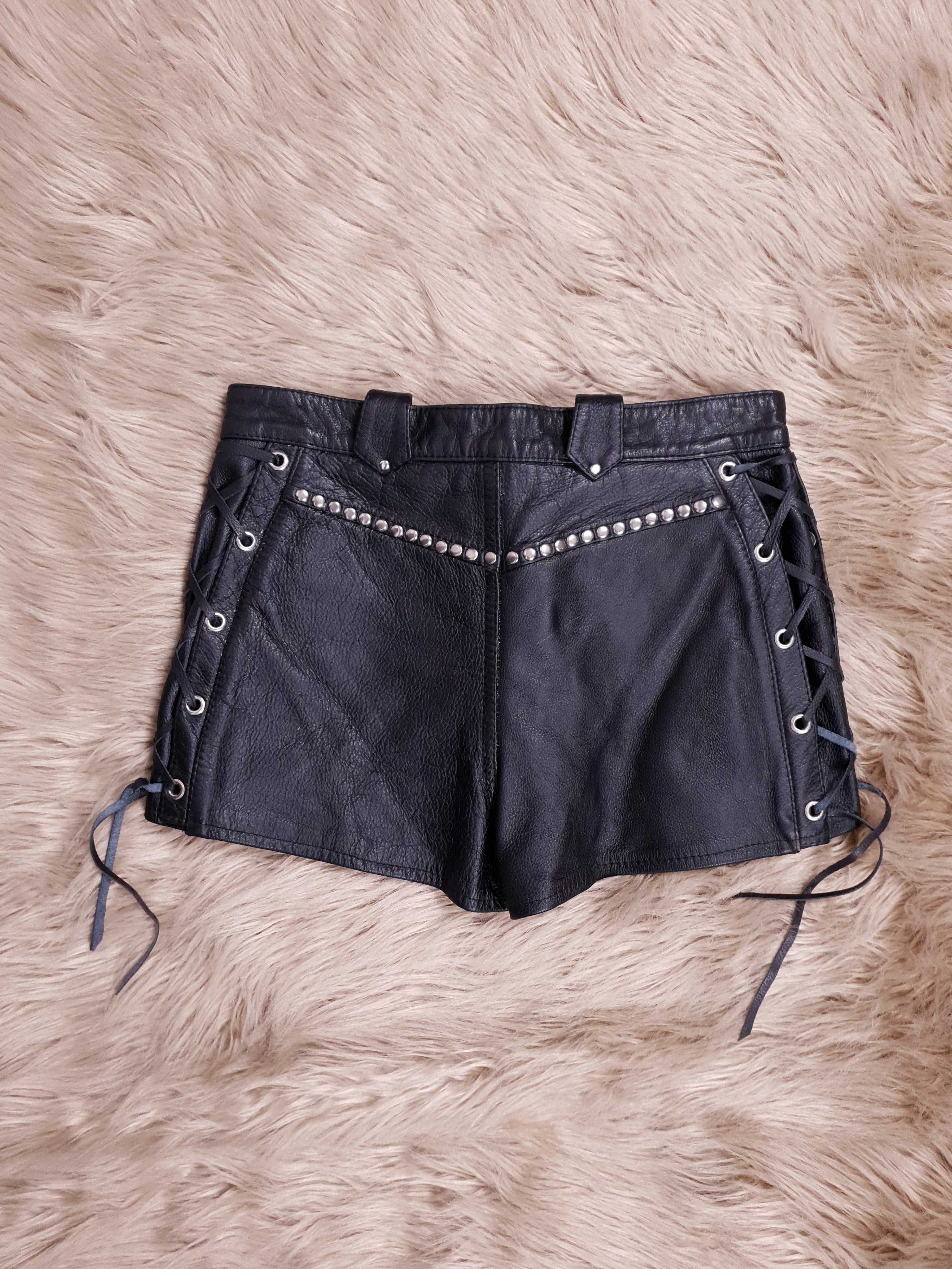 Vintage 1980s/90s Lace Up Studded Leather Shorts