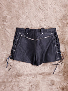 Vintage 1980s/90s Lace Up Studded Leather Shorts