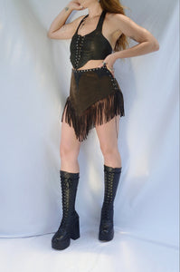 'Hell Raiser' Leather Fringe Skirt