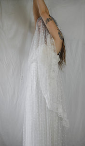 Vintage 1970s Lace Handkerchief Maxi Wedding Dress