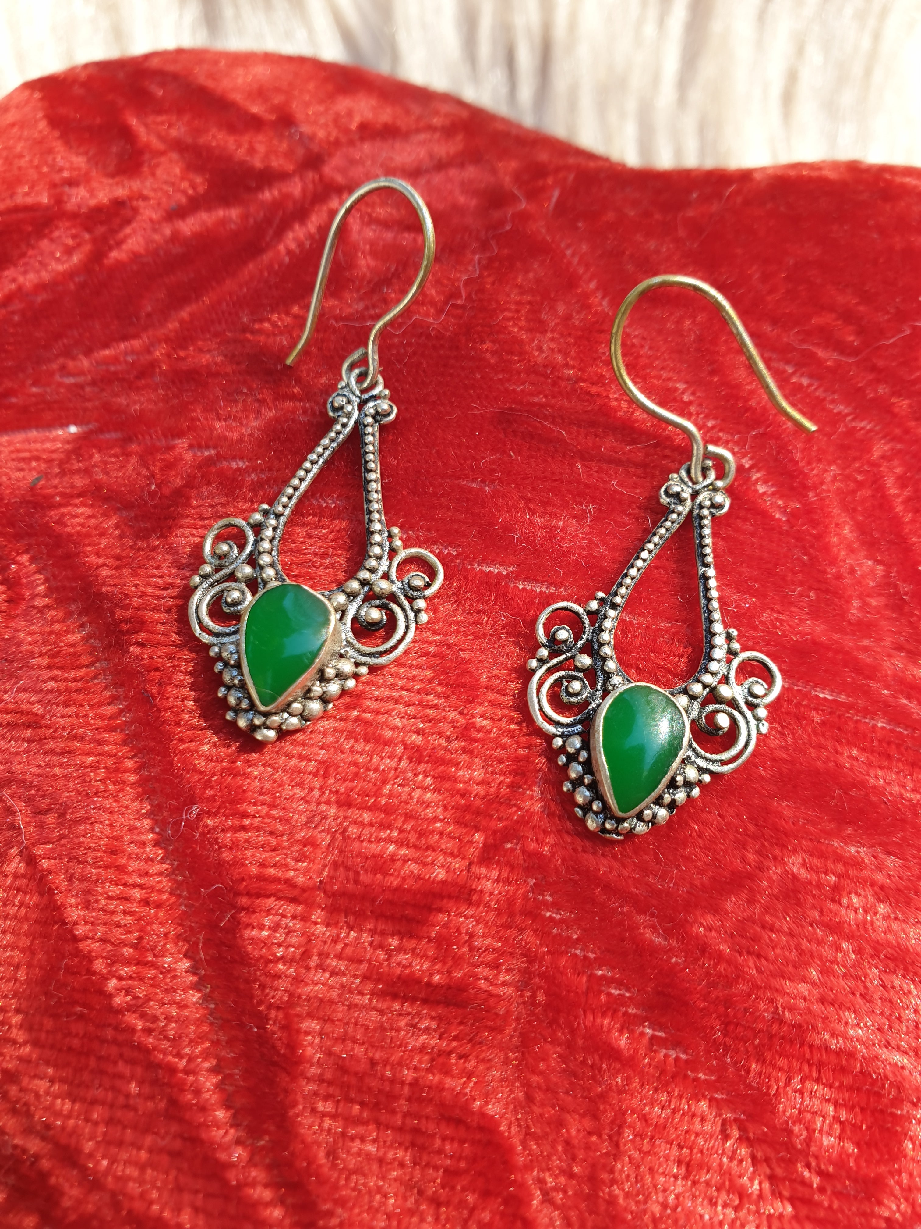 Vintage Sterling Silver 925 Jade Drop Earrings