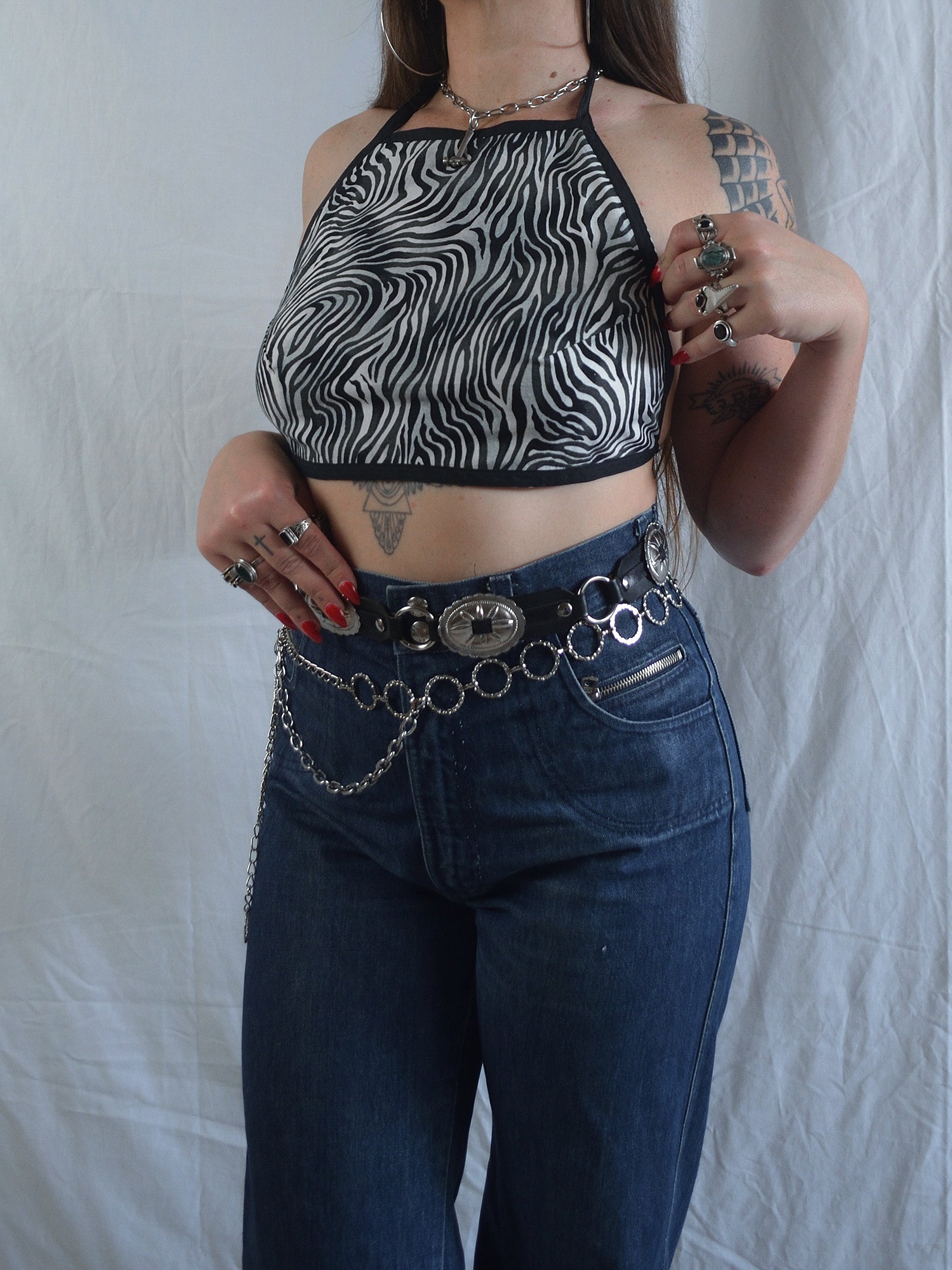 Handmade Black & White Animal Print Halter Top