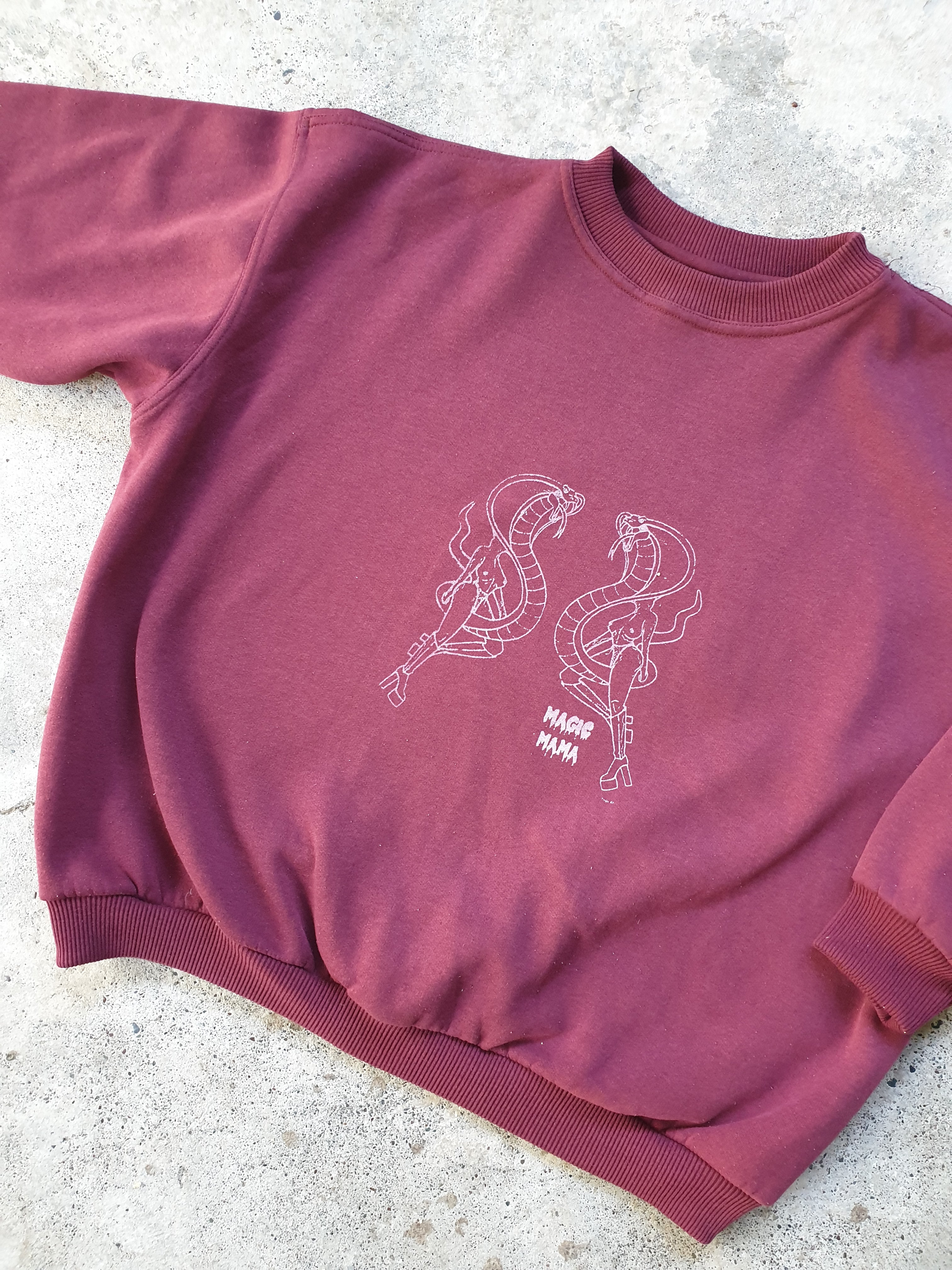 Magic Mama Handprinted 'Cobras' Maroon Sweater