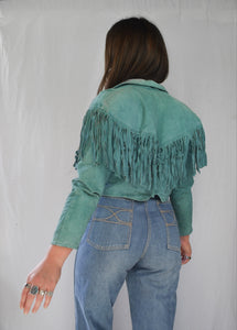 Studded Turquoise Suede Fringe Jacket