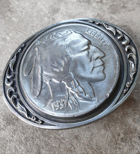 Vintage 1988 'Siskiyou' Buffalo Nickel Belt Buckle