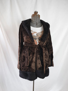 Vintage Chocolate Brown Faux Fur & Velvet Coat