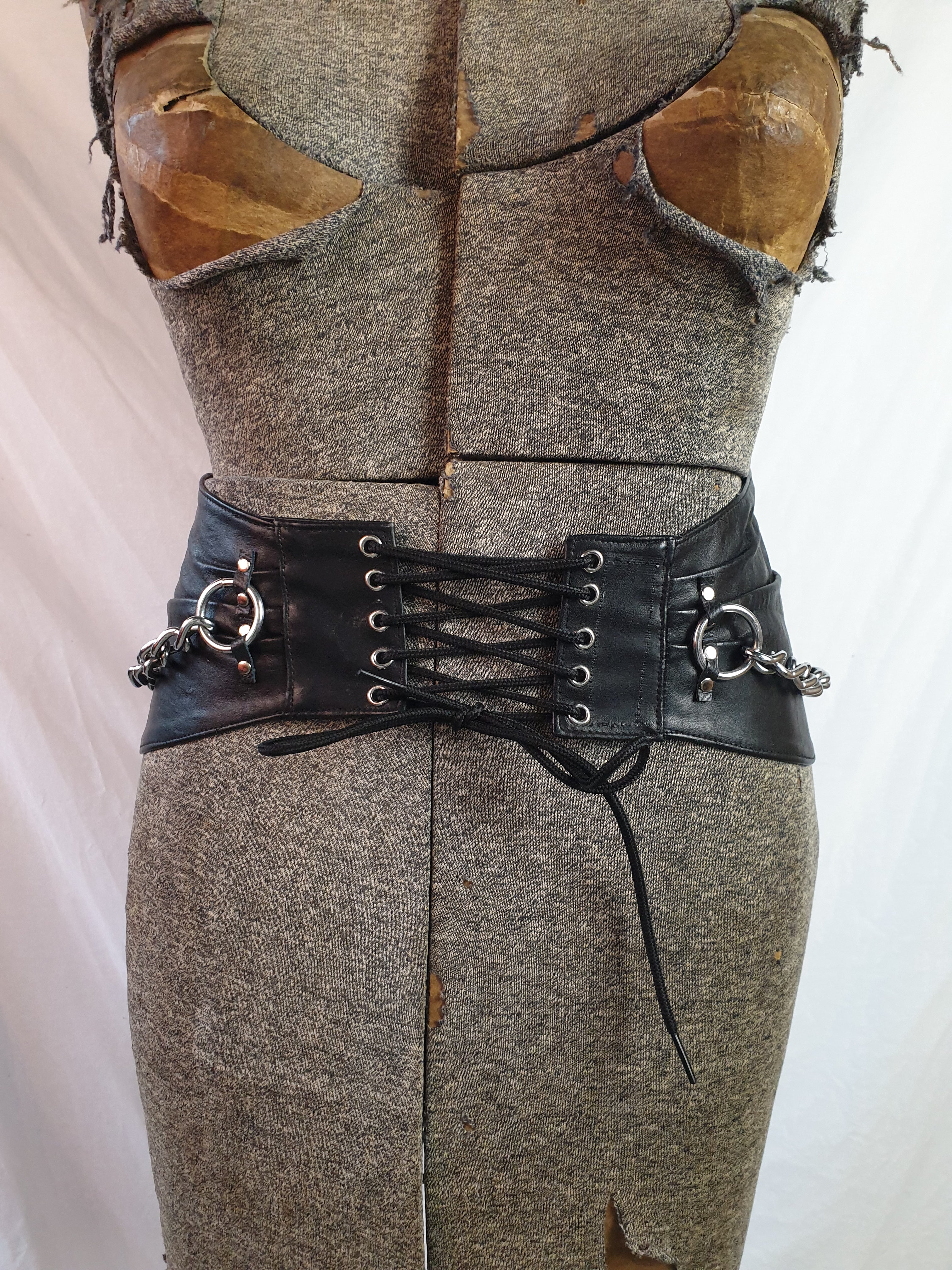 Handmade/Upcycled Leather & Chain Corset Belt