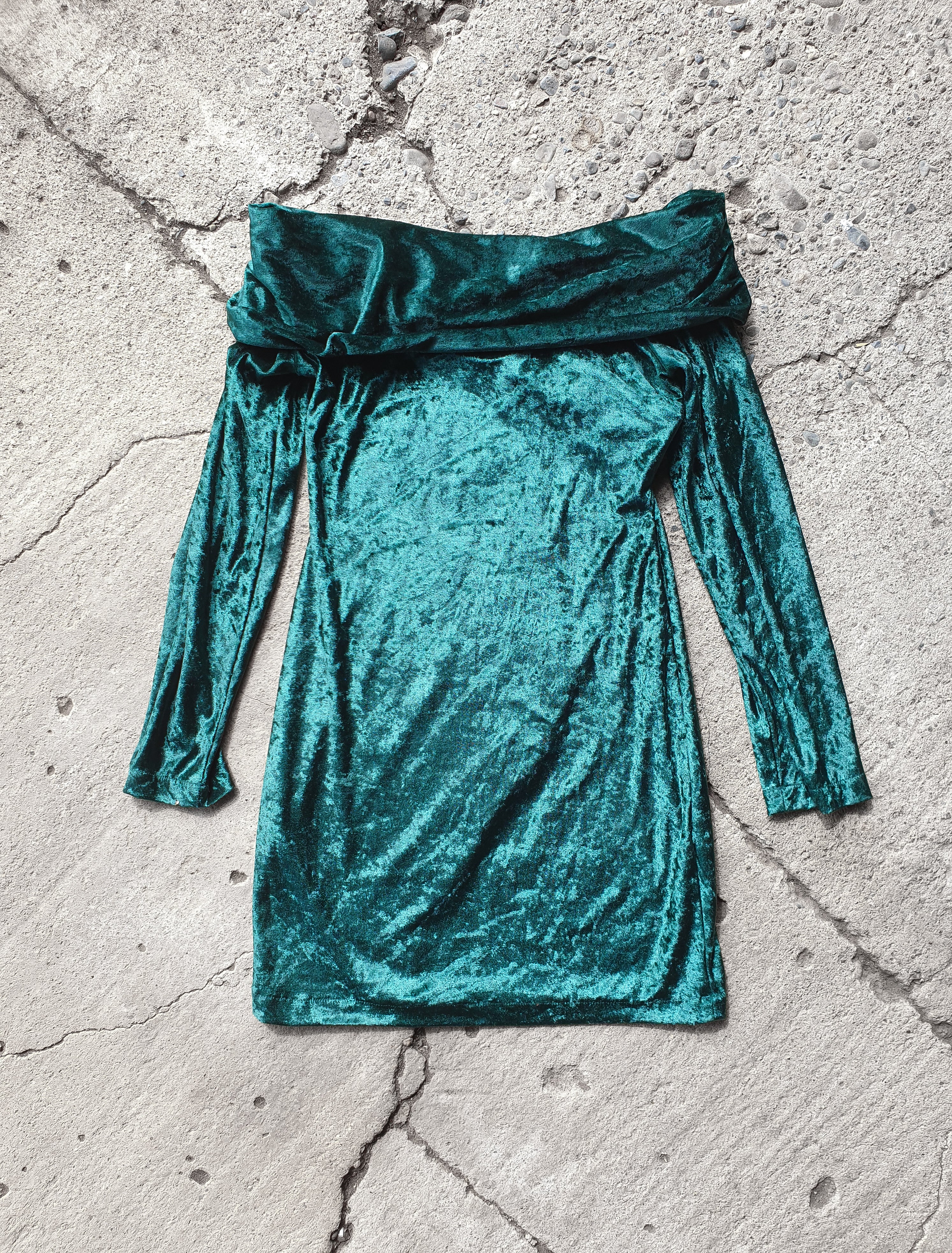 Vintage 1980s Green Velvet Mini Dress