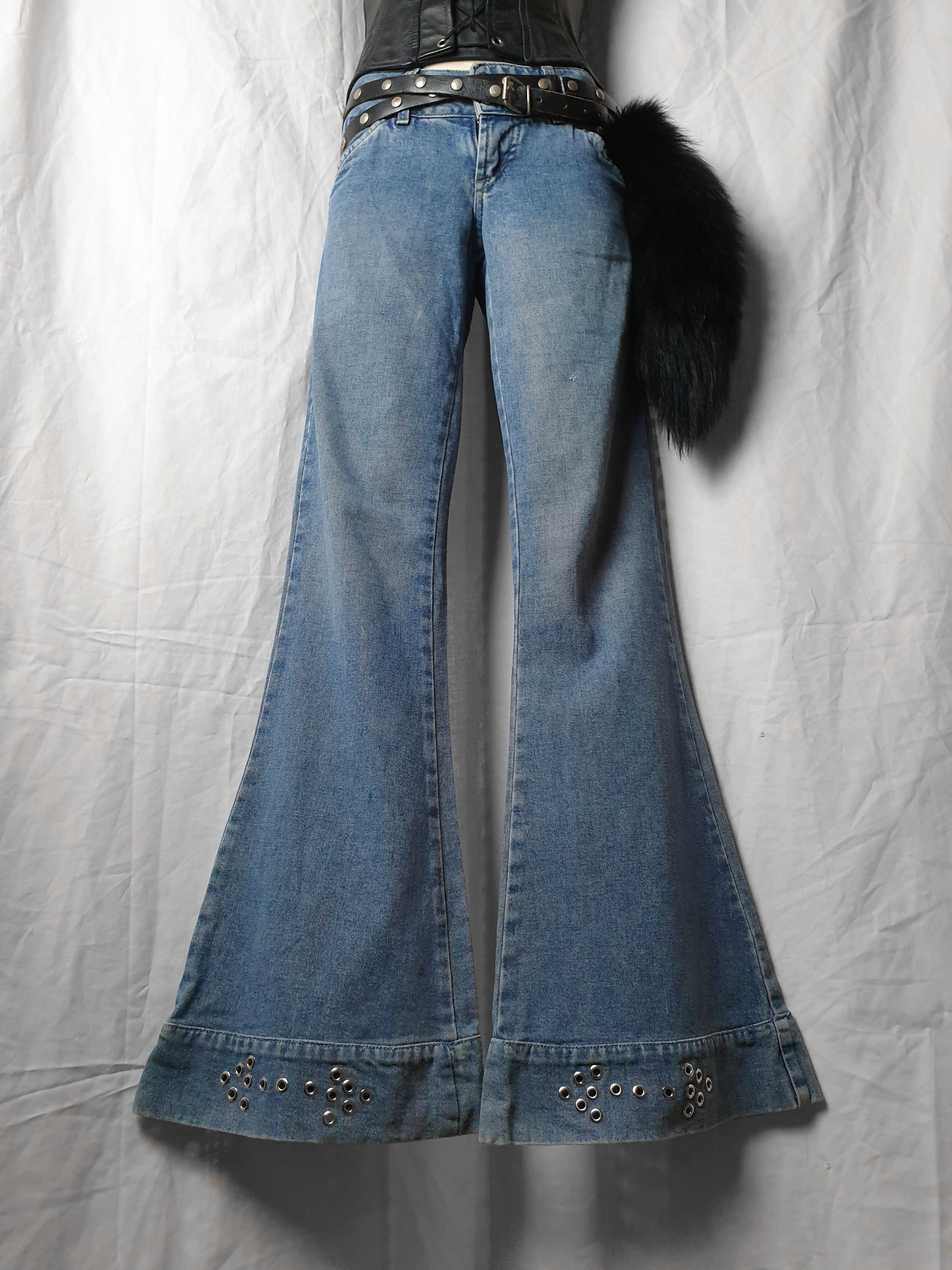 2000s Low Waist Studded Eyelet Denim Flares