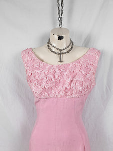 Vintage 1960s/70s Pink Lace Bodice Mini Dress