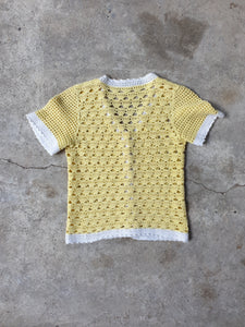 Vintage Yellow Crochet Button Up Crop Top